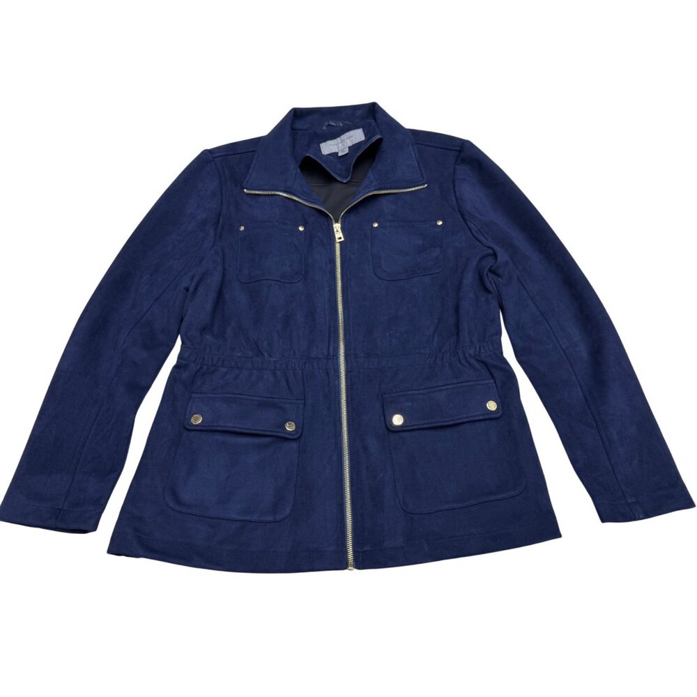 Marc New York Women's Navy Blue Faux Suede Full Zip Jacket Pockets, Size L